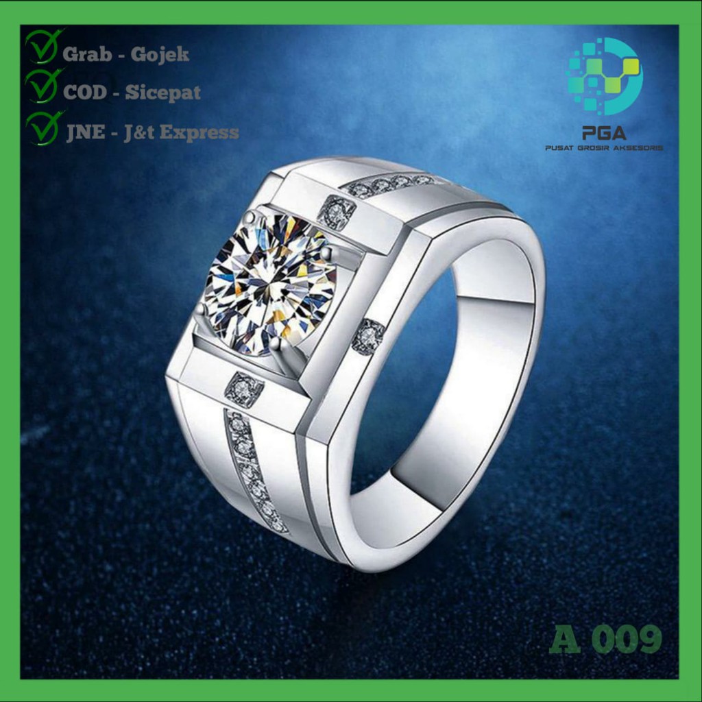 CINCIN PERAK PERMATA KRISTAL MEWAH BUAT TUNANGAN CINCIN KAWIN PRIA