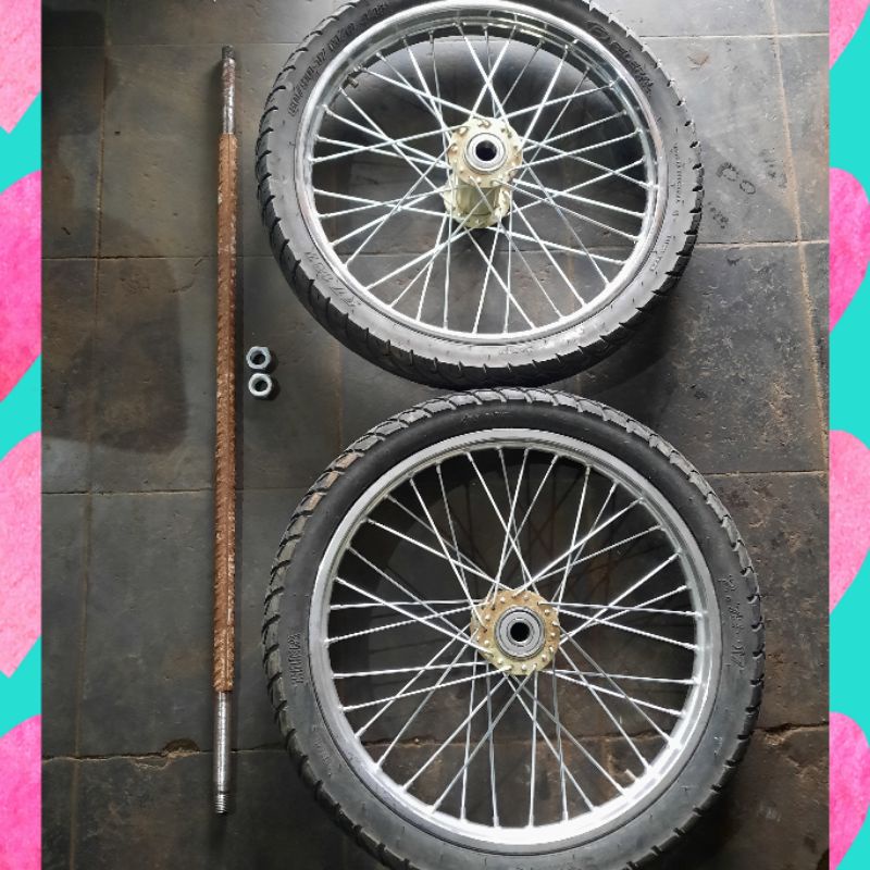 Roda Gerobak 17 Ruji Motor 1 Set Lengkap As