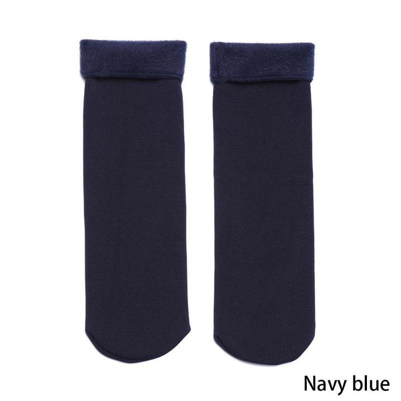KC - Winter Autumn Velvet Socks Kaos Kaki Bahan Katun Cashmere Tebal Hangat Musim Dingin-Navy Blue