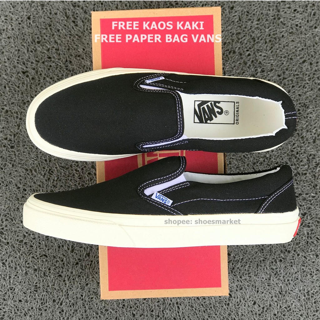 Sepatu Vans Slip On OG Black White - Free Kaos Kaki