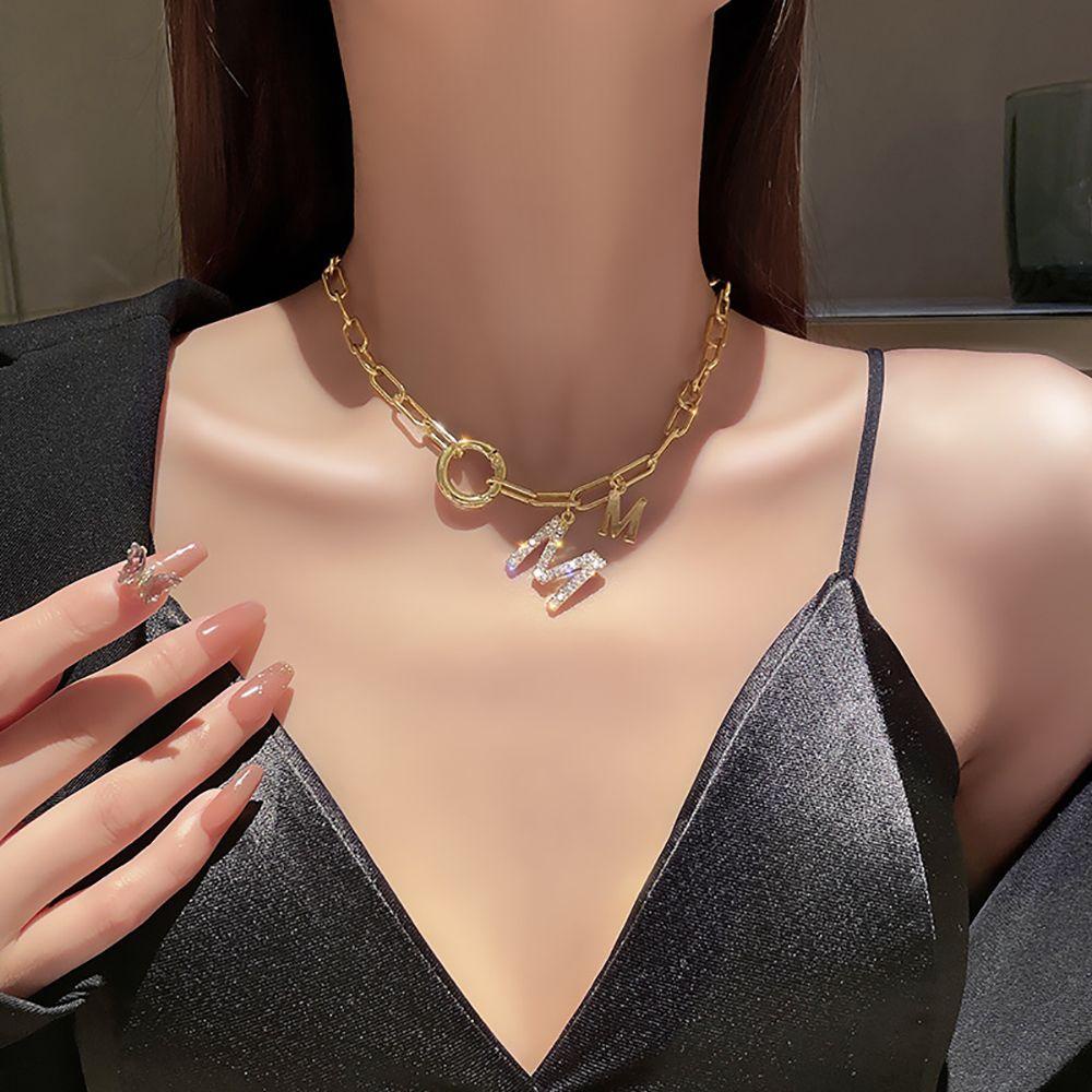 Needway Huruf Kalung Hadiah Sederhana Rantai Mutiara Korea Gadis Perempuan Choker