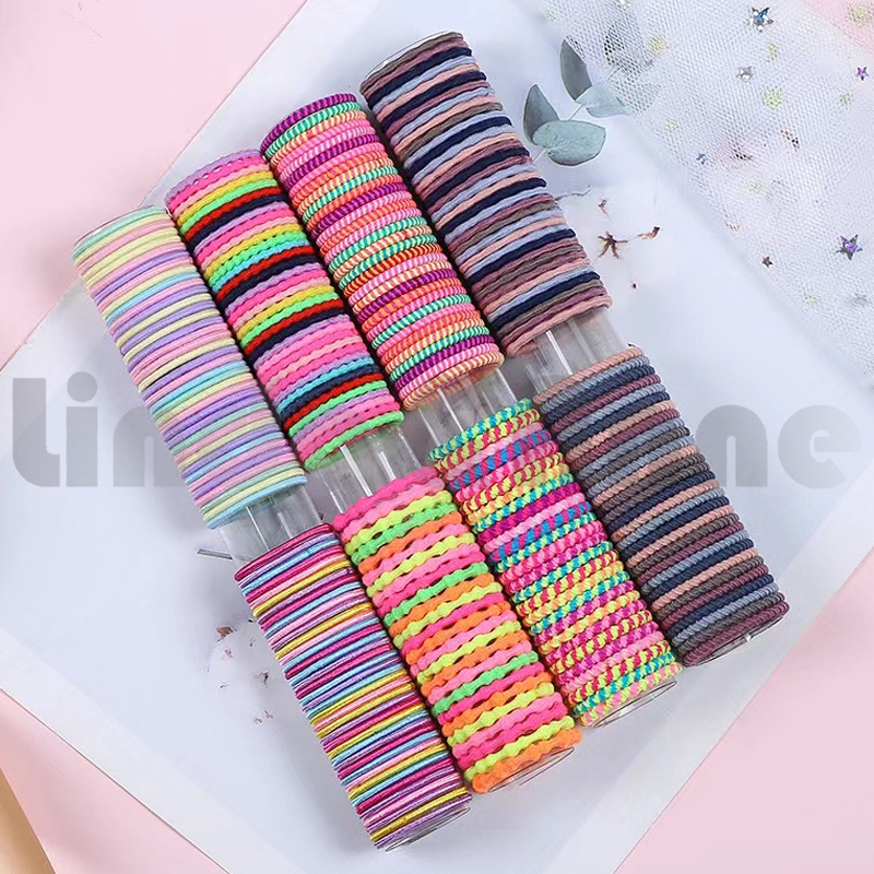 [50 Pcs] Ikat Rambut Karet Polos Elastis Mini Warna-Warni Untuk Wanita