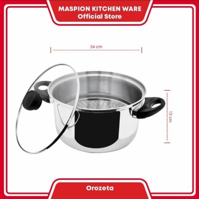 Maxim Orozeta Steamer Pot 24cm + Tutup Kaca + Kukusan Stainless Steel