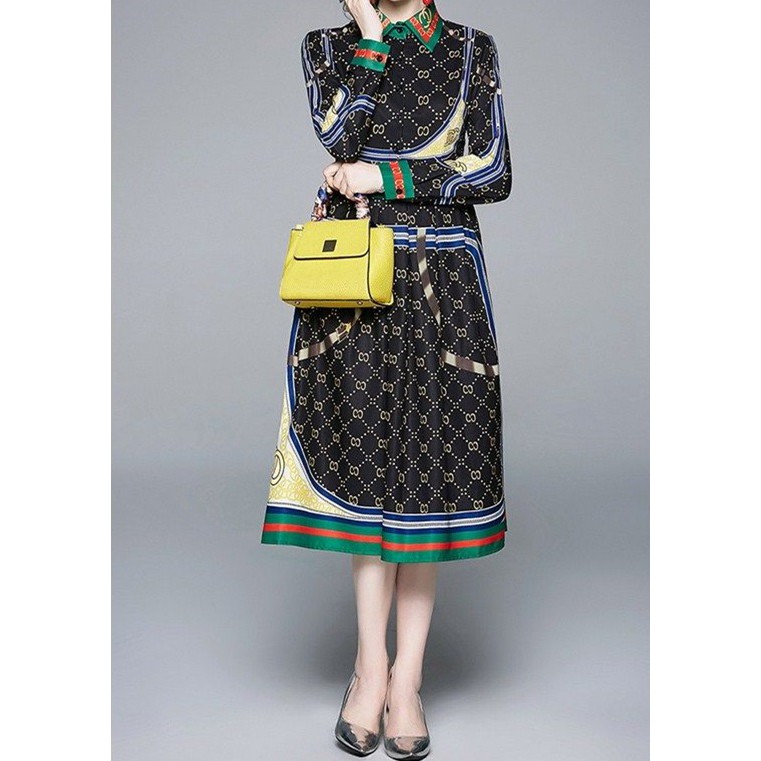 Midi Dress Import Black Green Pleated