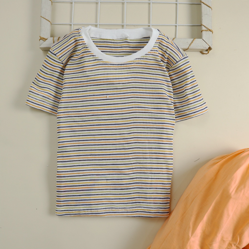 Nuna Store Motif Rib Stripped Orange / Setelan Baju Bayi / Anak Bayi Laki-laki Usia 3 Tahun - 6 Tahun Baju Setelan Anak