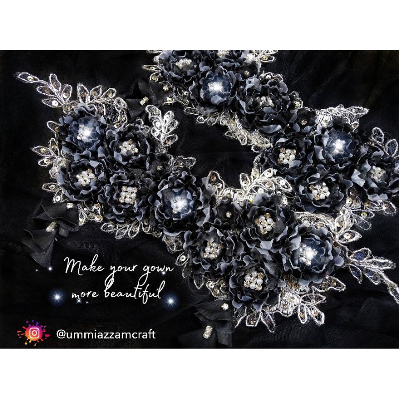 APLIKASI JAHIT UNTUK KEBAYA ORGANZA BAHU HEADPIECE BELT PENGANTIN MUSLIMAH
