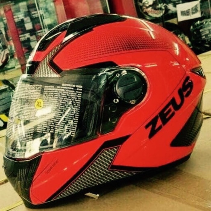 zeus 811 red black motif carbon merah cabe hitam M L XL helm fullface