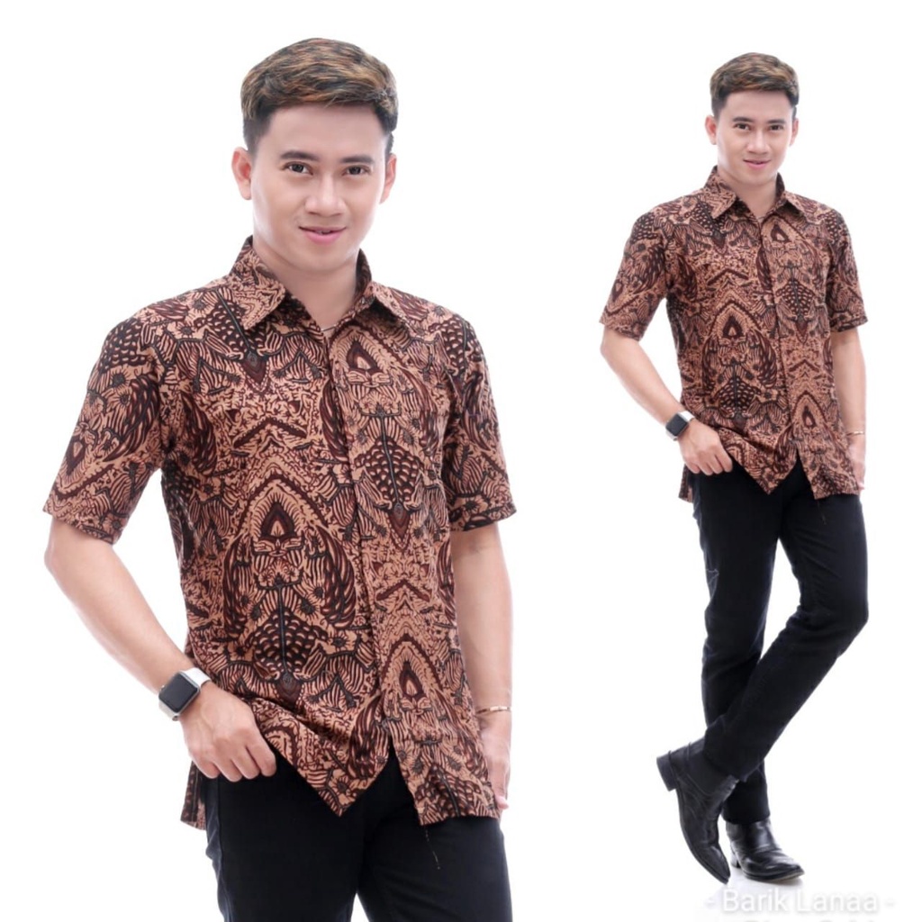 SIZE M L XL XXL XXXL BSWART Batik HRB026 Kenongo Hem Pendek Padi Pekalongan M L XL Batik Pria MURAH-HEM MATARAM