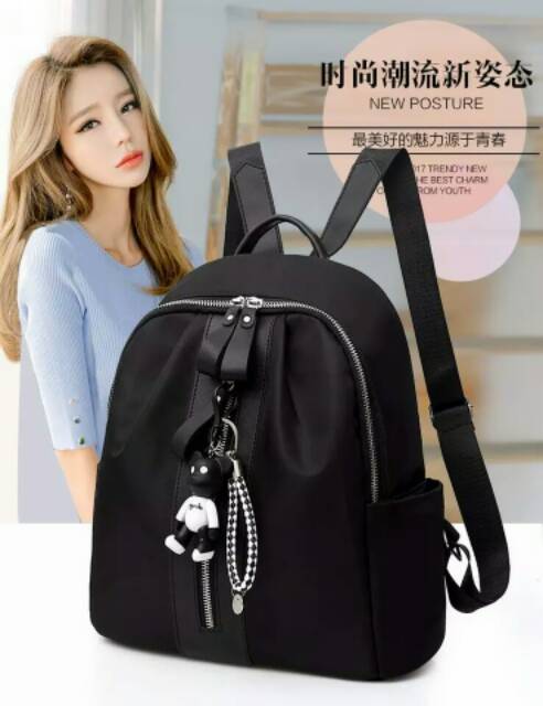 TAS RANSEL ANTI AIR BACKPACK WANITA HITAM PINK MOTIF KUCING KOREA KULIAH SEKOLAH KERJA TA126B5 STEIN