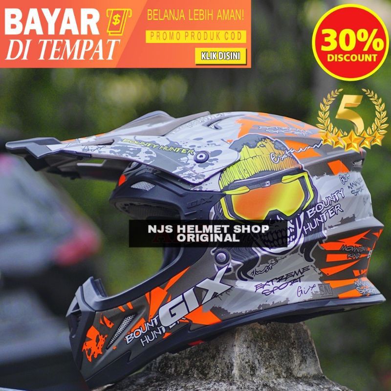 Helm Gix Cross Motif Bounty Hunter - Free Sarung Helm Trail Original Gix Supercross Gix Hunter