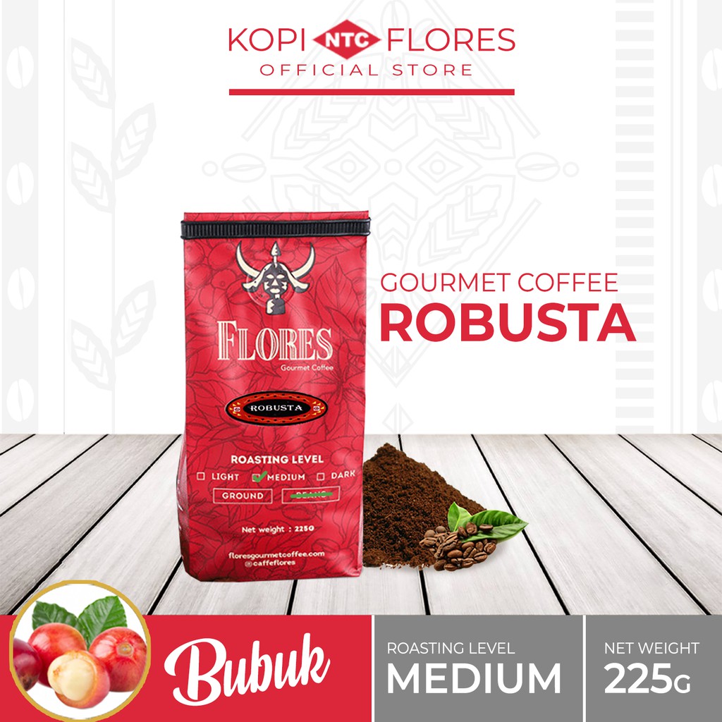 

FLORES Gourmet Coffee Robusta Single Origin 225 Gram Kopi Bubuk