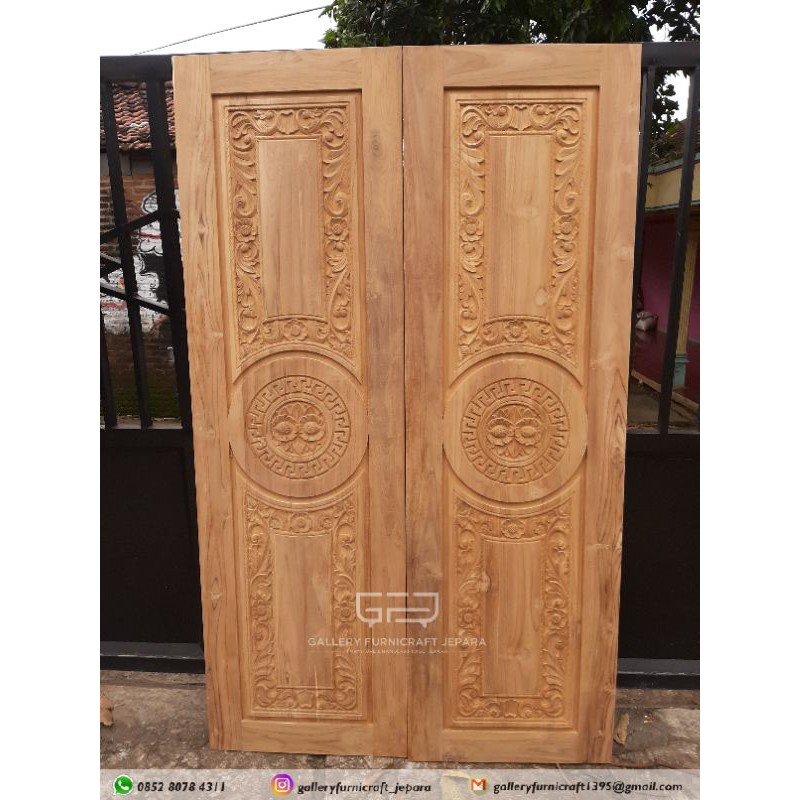 Pintu Jati Ukiran Jepara Kupu Tarung 120x200 cm Unfinish