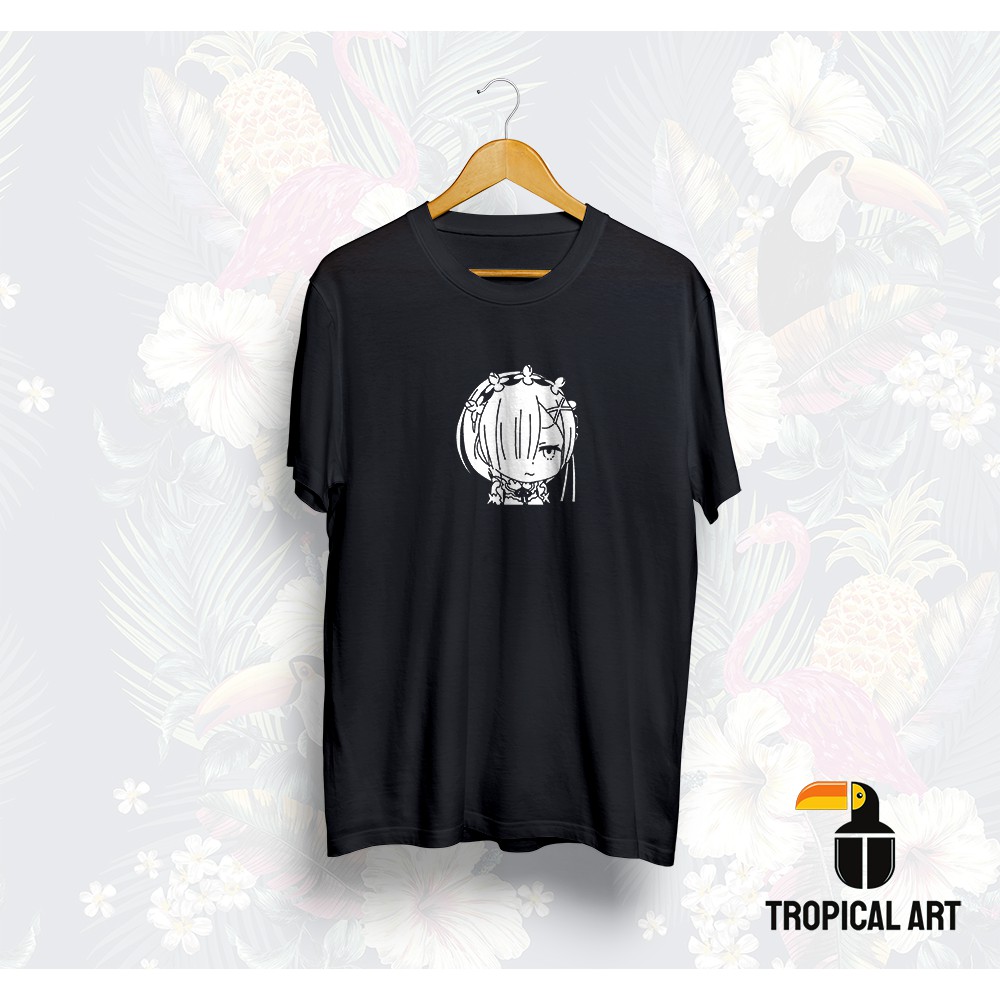 Kaos REM CHIBI ANIME RE ZERO ISEKAI QUARTET / BAJU MANGA JEPANG REZERO RAM SATELLA EMILIA