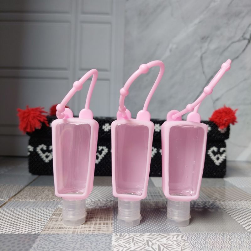 BOTOL GANTUNGAN 30ML FLIPTOP SILICON PINK GANTUNGAN KUNCI/GANTUNGAN TAS/HANDSANITIZER GANTUNG/MAINAN