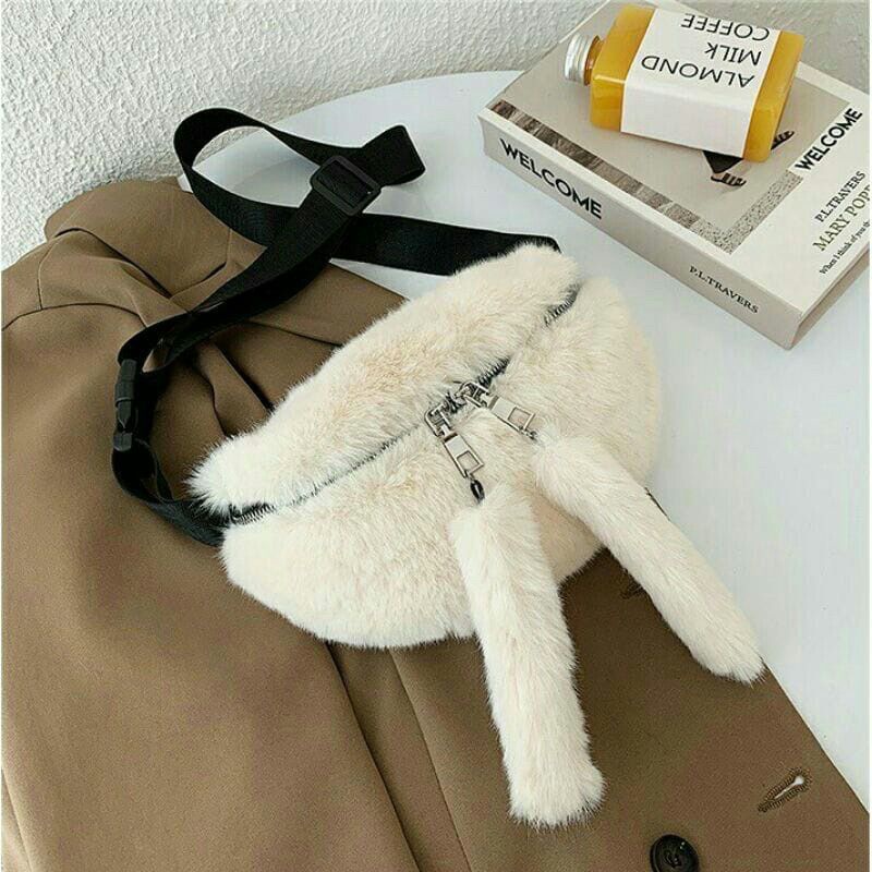 New Waistbag Tas Pinggang Tas Selempang Wanita Bulu Bawah ketek Bucket VINTAGE RABBIT / Tas Bulu Lembut Soft Fluffy