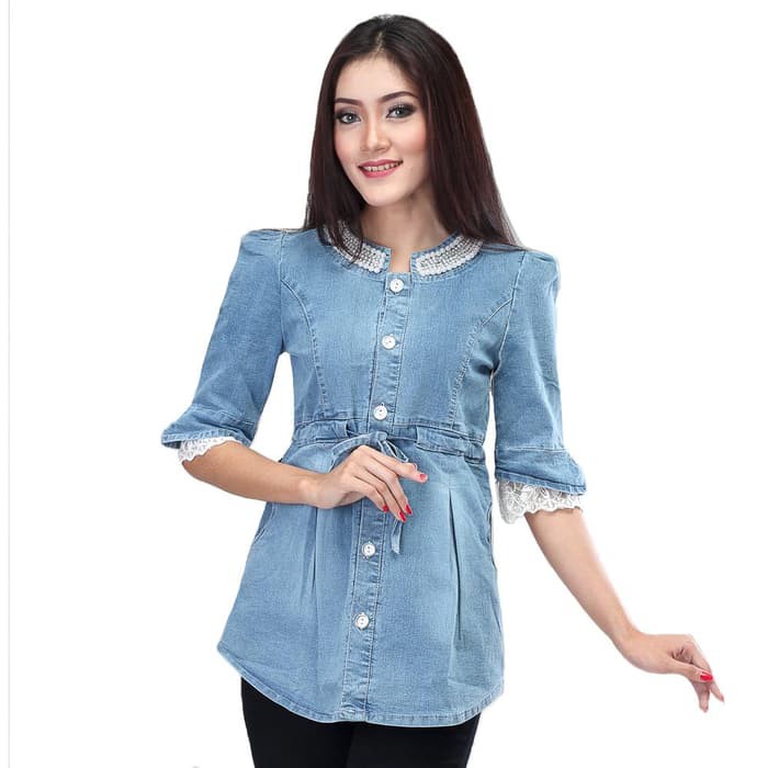 Baju Atasan Blouse Blus Jeans Wanita Lengan Pendek - Inficlo SPI 514