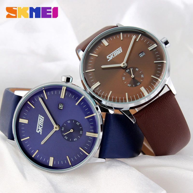 SKMEI 9083 Jam Tangan Pria Analog Chronograph Tali Kulit WATCHKITE WKOS