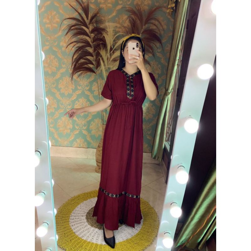 daster maxi serut chanel Lengan Pendek