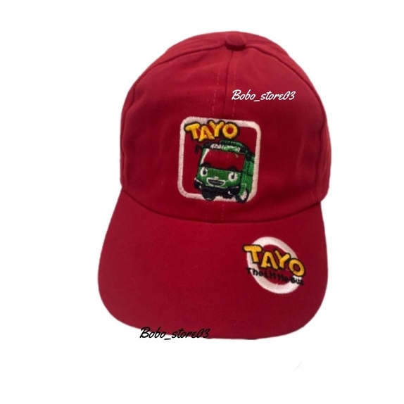 Bobo_store03 Topi Baseball Anak laki laki perempuan Karakter Superhero spiderman Tayo Boboboy hellokitty lol Usia 2 Sampai 8 Tahun Kualitas Terbaik-tayo merah