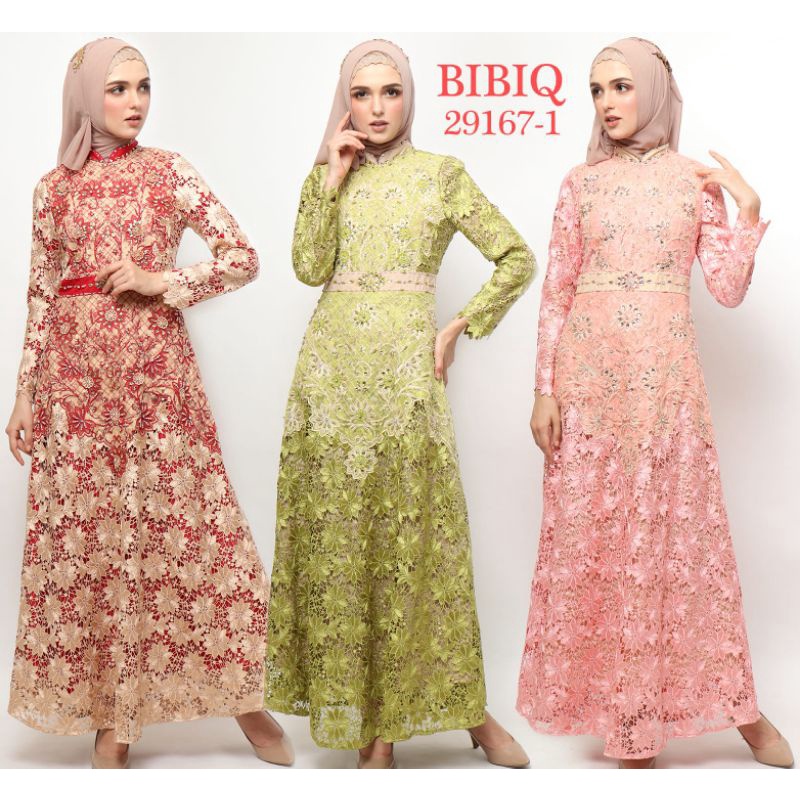 GAMIS PESTA BAJU MUSLIM MEWAH BIBIQ TERBARU BAHAN FULL BROKAT KOMBINASI ORGANZA 29167