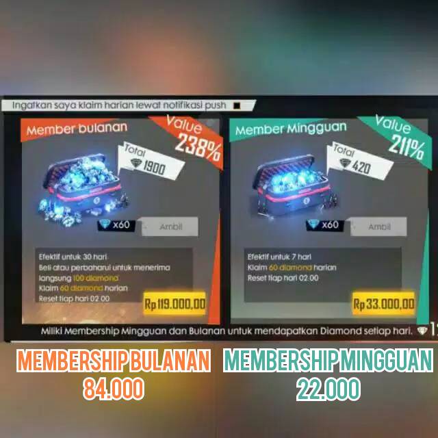 Diamond Membership Mingguan Bulanan Freefire