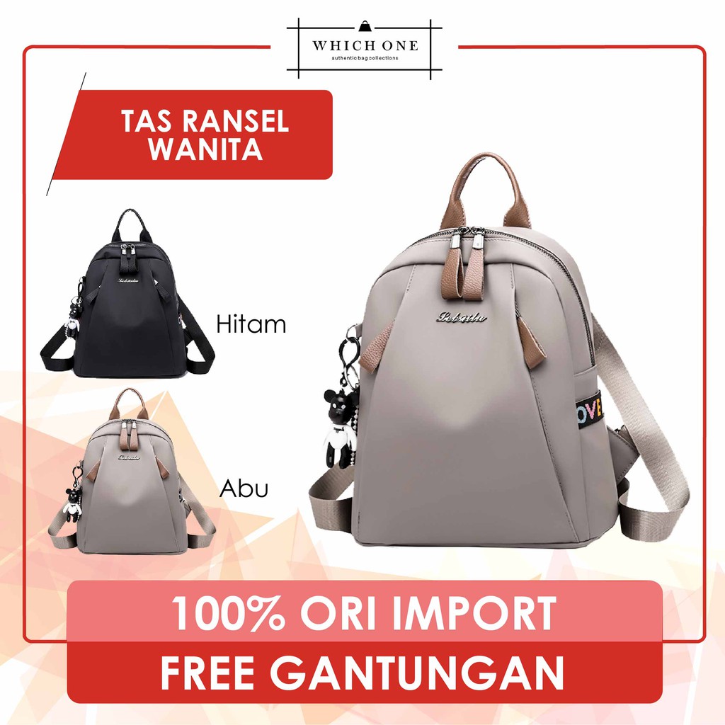 Tas Ransel Wanita Impor Tas Punggung Warna Hitam Abu-Abu
