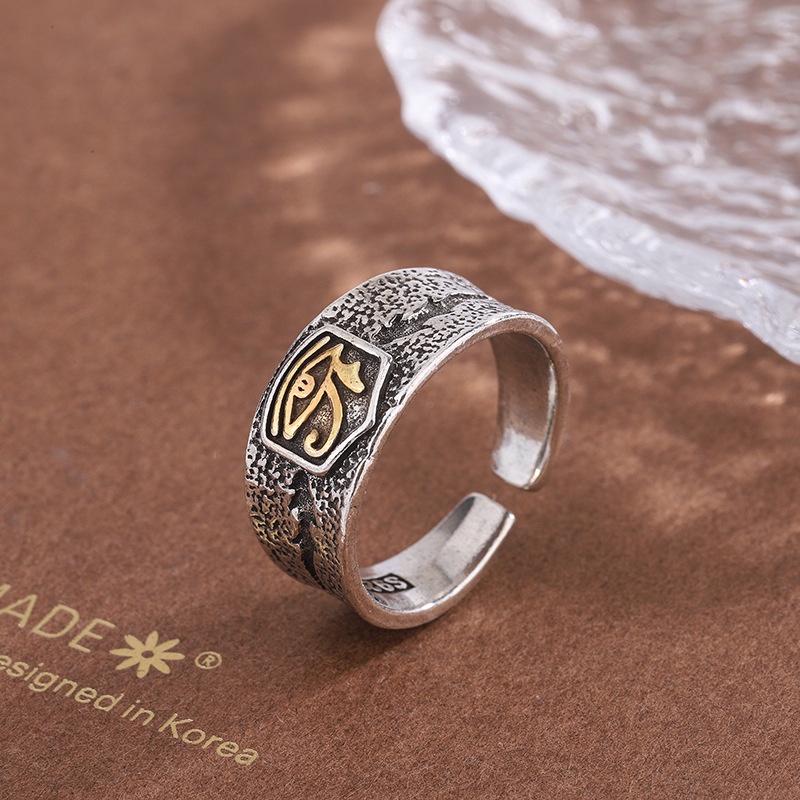 Cincin Model Terbuka Adjustable Desain Mata Horus Gaya Vintage Untuk Pria