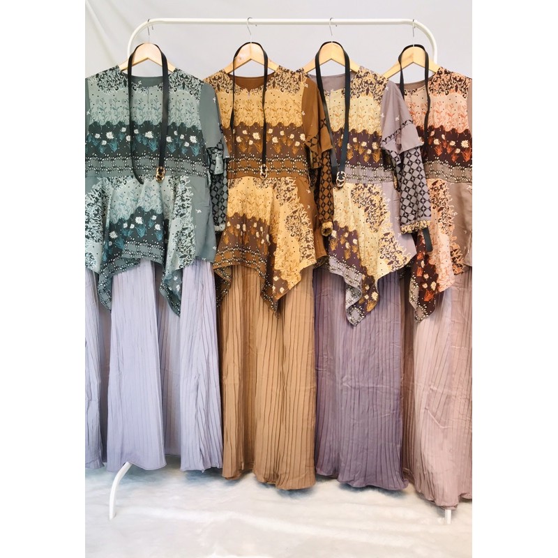MY Gamis Maxmara Peplum Mix Plisket Batik Busui free Belt