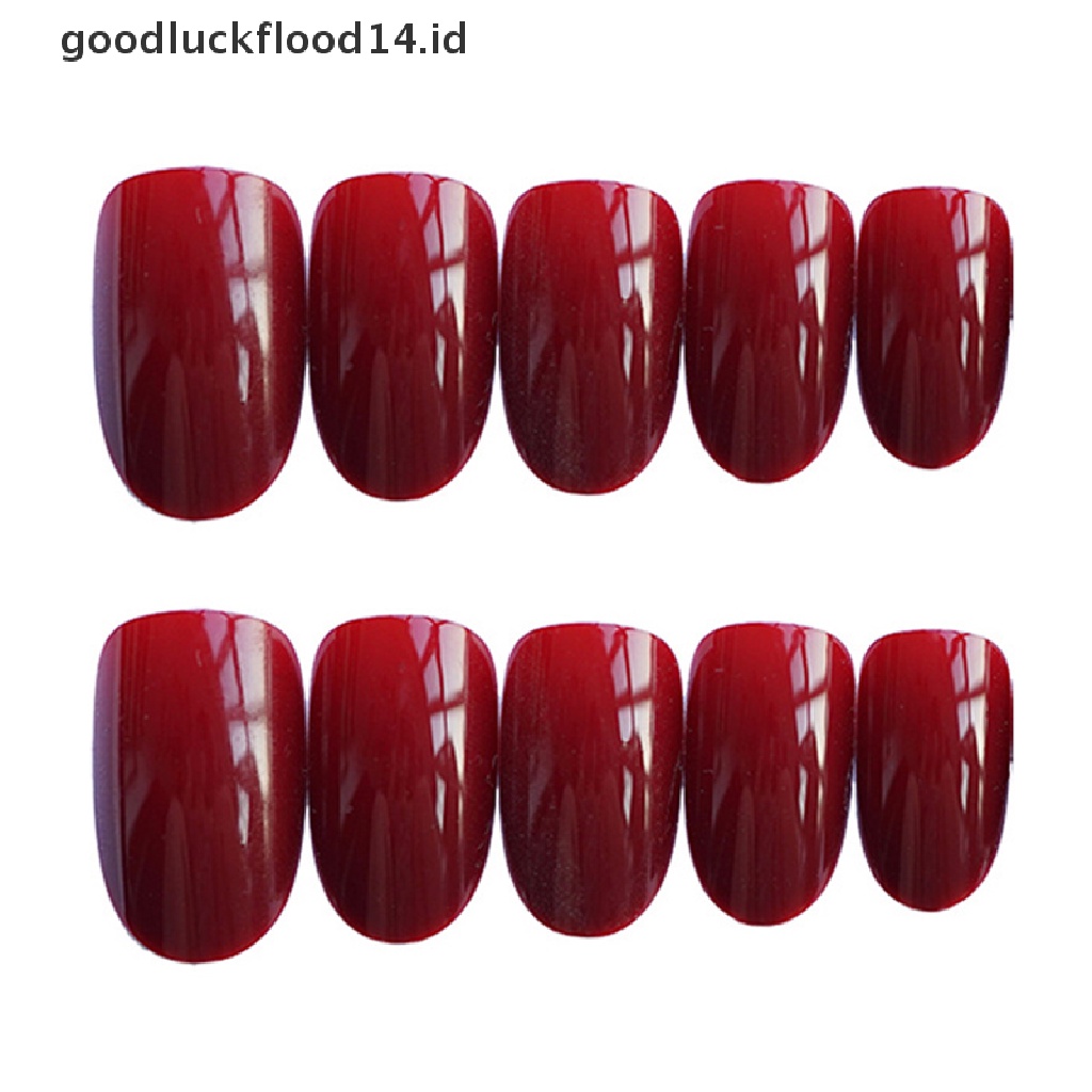 [OOID] 24x Red wine Fake Nails Pure color round head Nail Manicure Decor Back With Glue ID