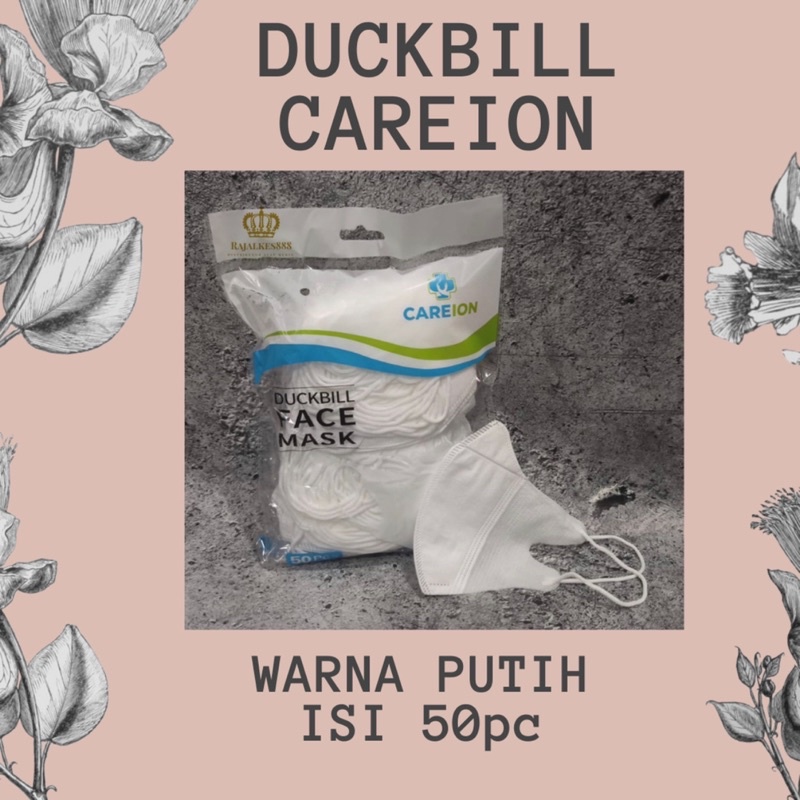 DUCKBILL CAREION GARIS HIDUNG EARLOOP 3PLY ISI 50pc WARNA PUTIH