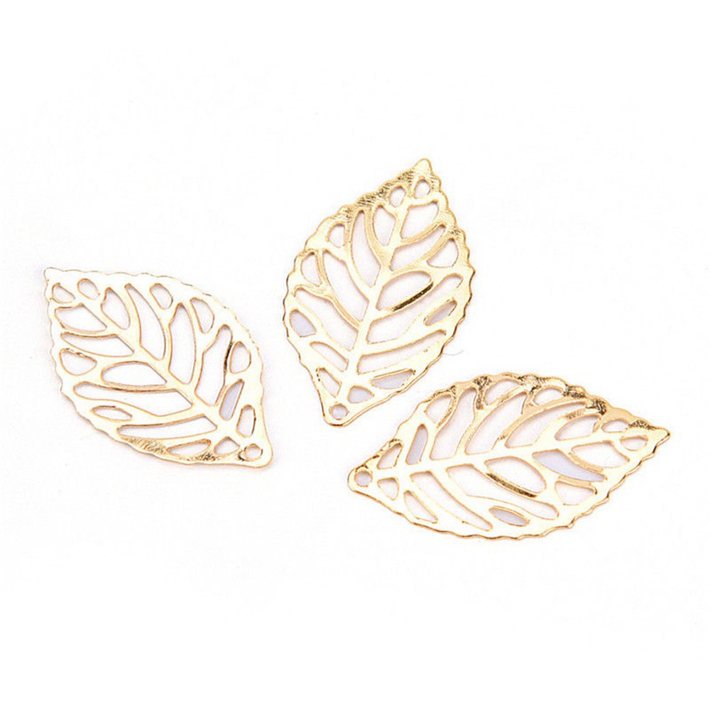 50pcs Liontin Bentuk Daun hollow Bahan Metal Untuk Kerajinan Perhiasan Kalung Gelang Dan Anting