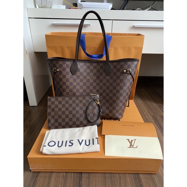 Preloved LV Neverfull MM Damier Inside Red