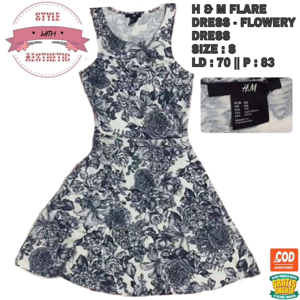 H&M FLARE DRESS | FLOWERY DRESS - GAUN - BAJU SANTAI - GAUN KOREAN STYLE - KOREA STYLE - PRELOVED - 