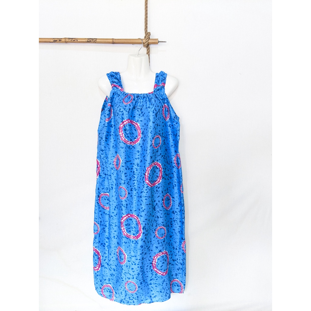 Daster Yukensi Jumbo LD 120 Baju Tidur Tanpa Lengan Tali Satu Kimono Sleepwear-ring blue