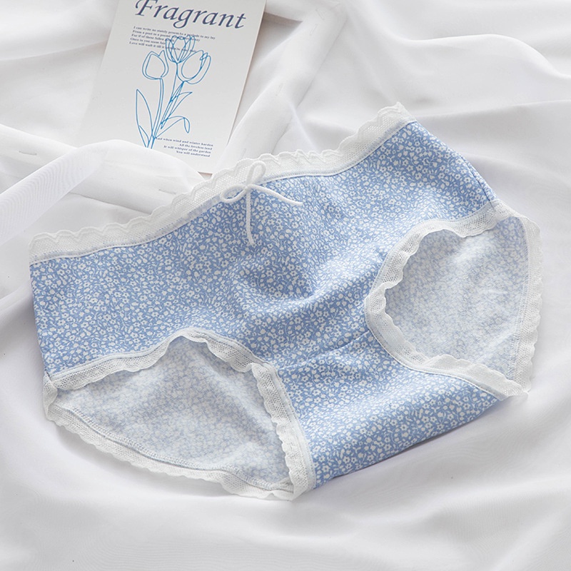 NOON (Blue Spring) Celana Dalam Wanita Korea Motif Lucu Imut Katun CD Undies Import-Wild Florals