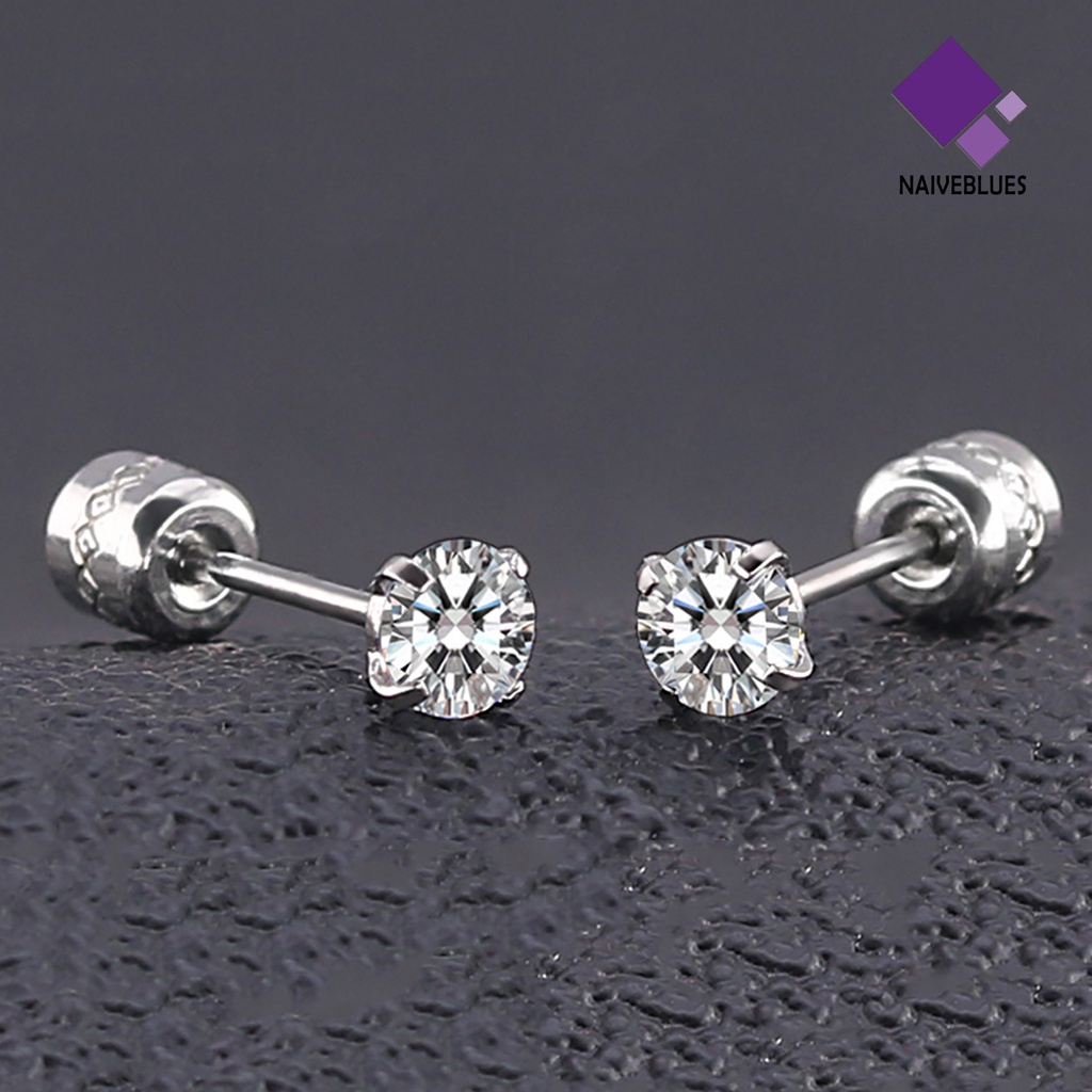 Anting Stud Berlian Imitasi Bentuk Bulat Bahan Titanium Steel Untuk Unisex