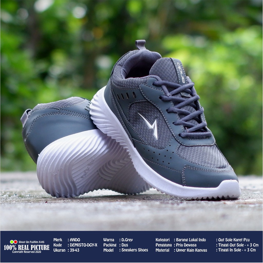 Sepatu running pria original Ando Demisto model simple warna kalem 39-43