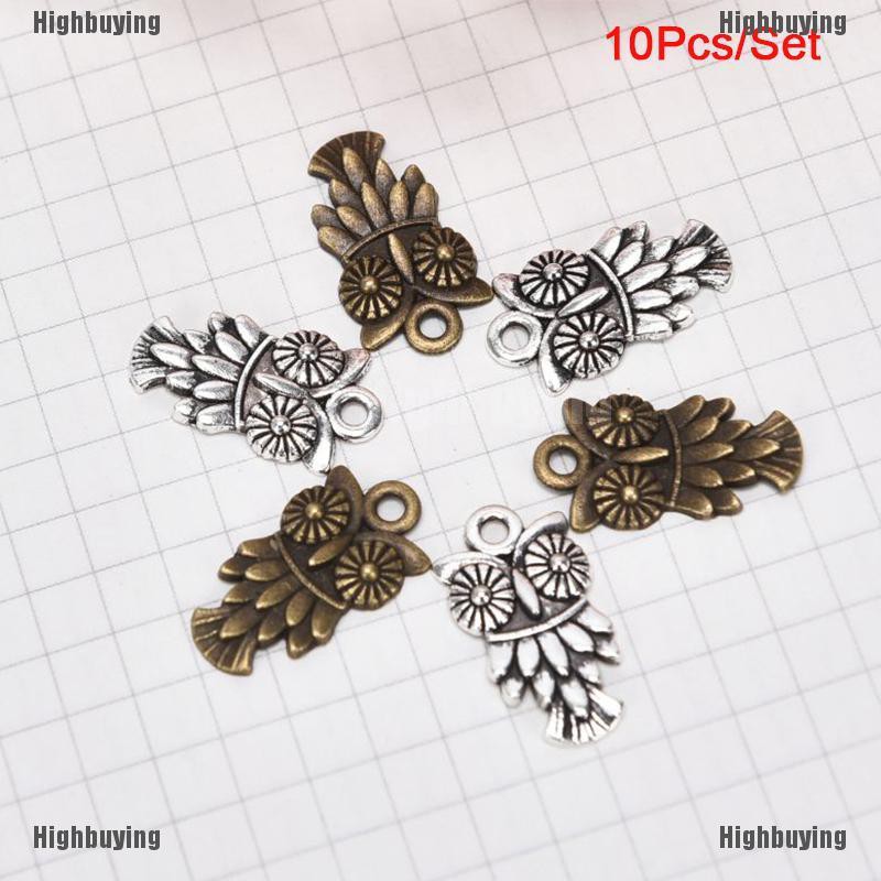 Hbid Glory 10Pcs / Set Liontin Bentuk Burung Hantu Bahan Alloy Gaya Vintage Untuk DIY Perhiasan