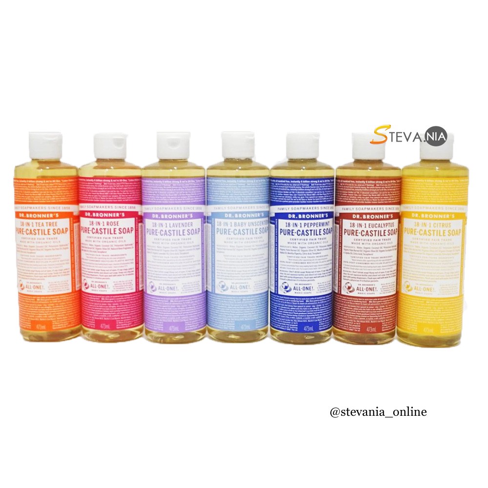 DR Bronner's Pure Castile Liquid Soap 473ML (Cairan Besar) 100% Asli