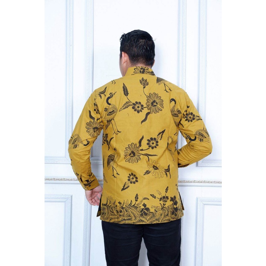 Kemeja batik pria warna lemon / baju batik kerja warna lemon / hem batik terbaru warna lemon lime