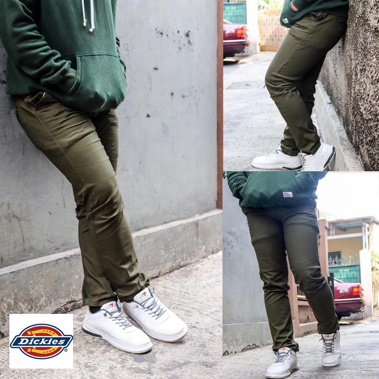 Celana Chino Panjang Pria Hijau Army Dickies Full Acc