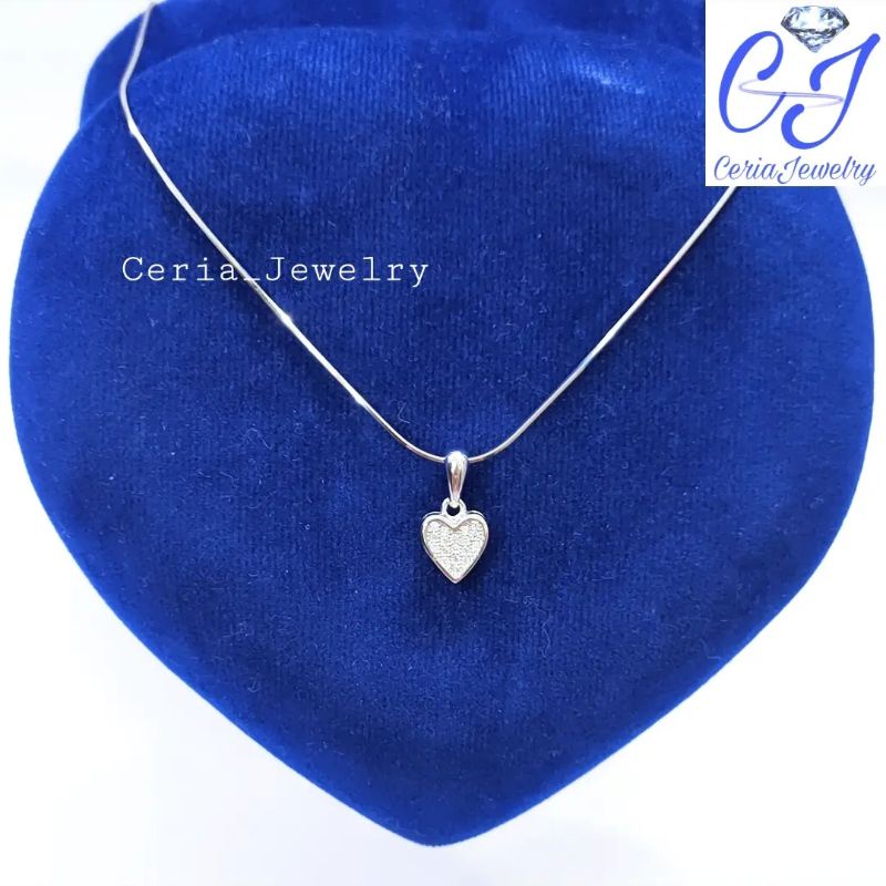 Kalung Perak Asli Silver 925 Lapis Emas Putih Model Liontin Love - Perhiasan Perak Wanita,