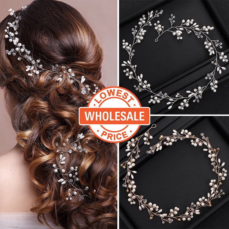 Headband Mutiara Kristal Berlian Imitasi Handmade Untuk Pengantin Pernikahan