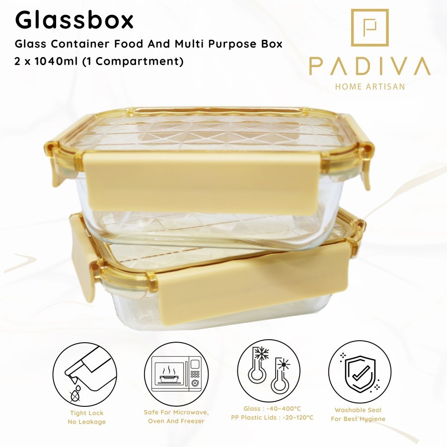 Padiva 1040ml Gold (2pcs) Crystal Glassbox 1 compartment (GBC1040SG)