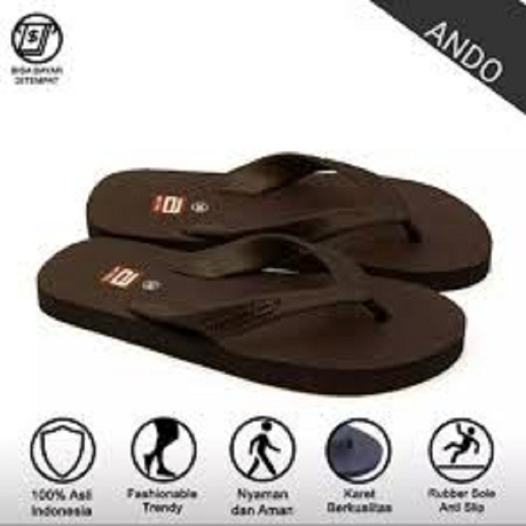 (GROSIR &amp; ECER) Sandal Jepit Berkualitas Ando Hawaii Coklat Size 38-42 / Karet tebal ANti AIr / Ori