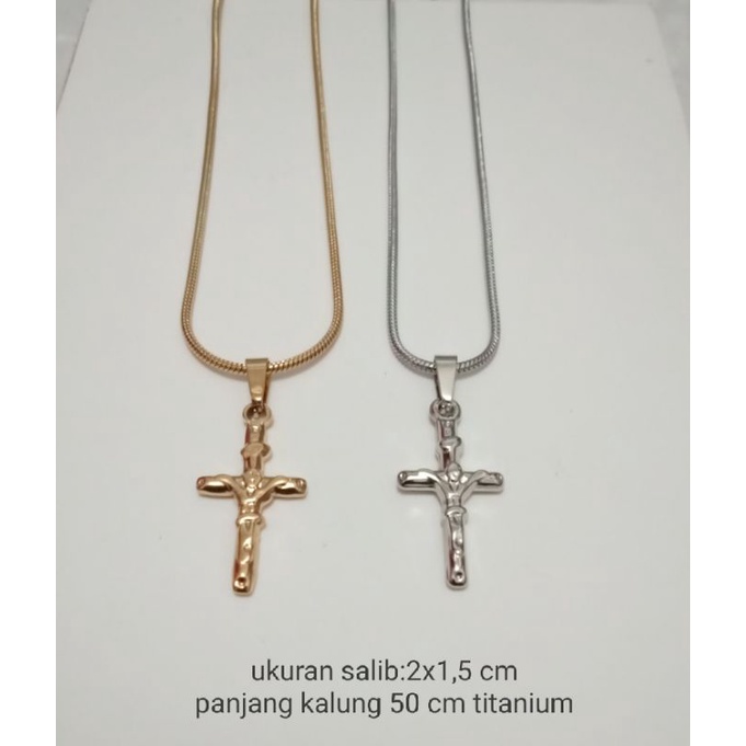 SL22. Kalung titanium salib ukuran 50 cm  unisex