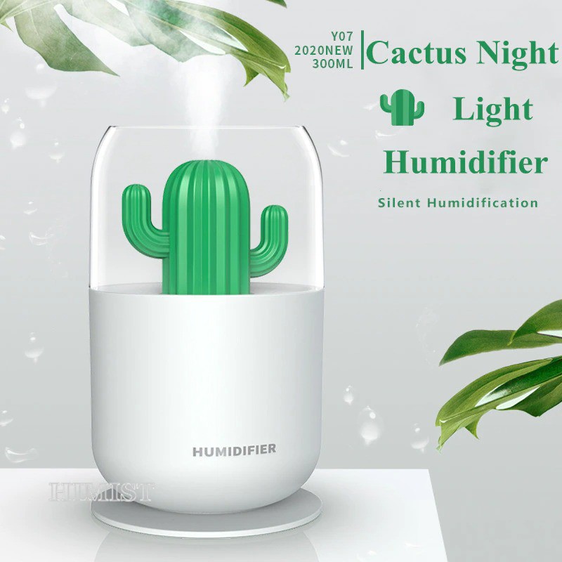 Air Humidifier Pelembab Udara Aromatherapy Oil Diffuser Desain Kaktus 300ML - Y07