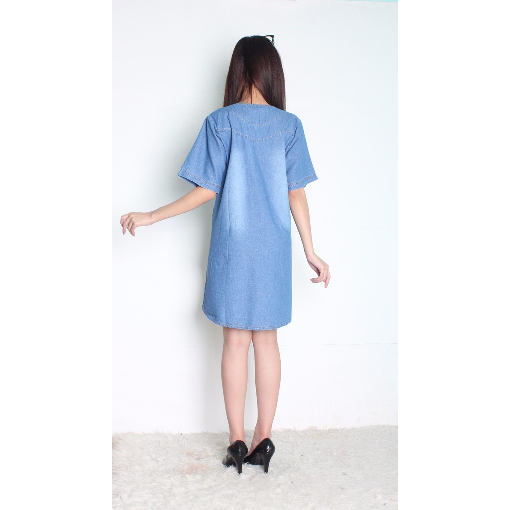 SB Collection Midi Dress Nindy Jeans Terusan Shortdress Wanita