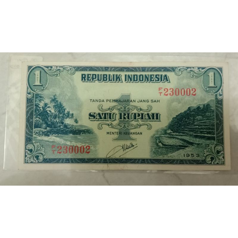 Uang Kertas  Kuno 1  Rupiah Pemandangan Alam Tahun 1953 XF