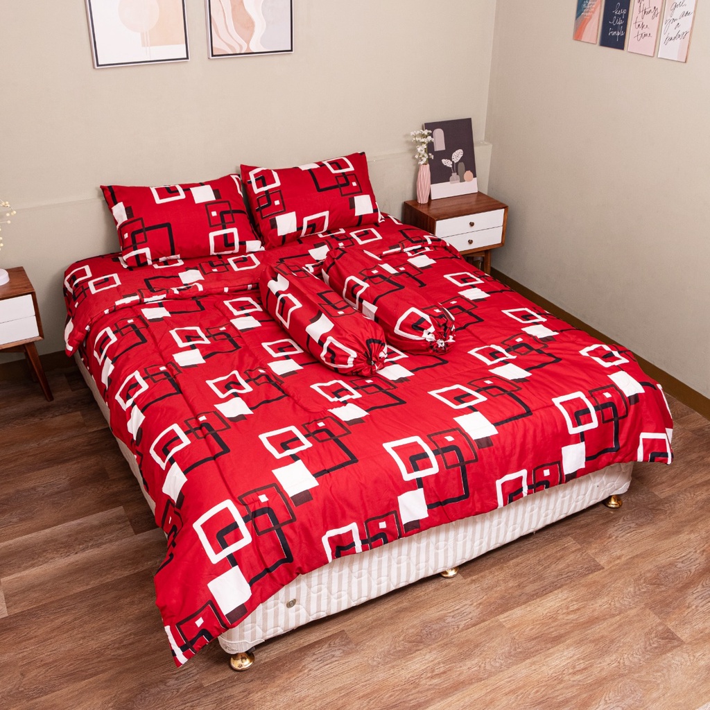 Lovemum POREMA Sprei Set Tinggi 35cm Sprei Hotel Sprei Motif Cerah Sprei Modern Sprei Merah Kekinian